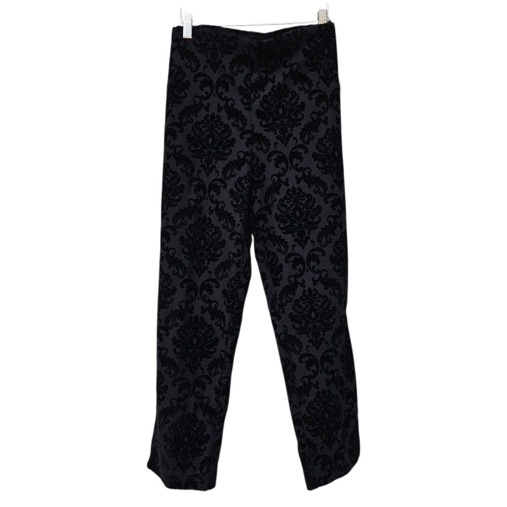 Chico’s Slimming Pull On Pants Size 3 Large Black Damask Velvet Stretch Ankle XL